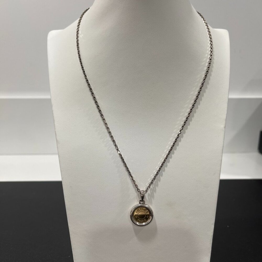 Hermes Sterling Silver & 18K Gold Pendant Necklace (2239)